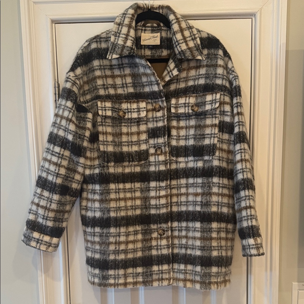 Universal Thread Black & White Plaid Wool-Blend Utility Jacket - Size Small